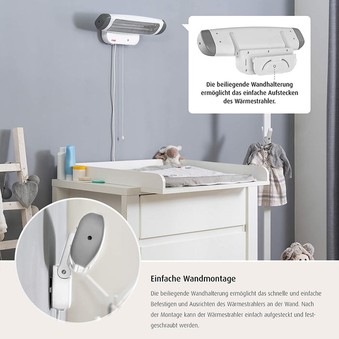 Wickeltischstrahler FeelWell 2in1, Standheizstrahler und Wandmontage, 2 Heizstufen, Timer, Kippsicherung, geprüft nach Medizinstandard, 1 Stück
