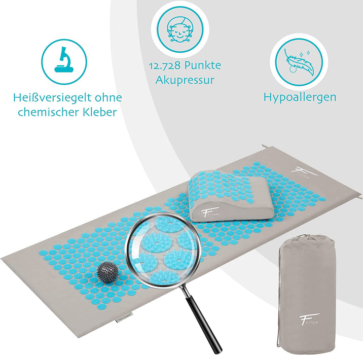 XL Akupressurmatte mit Kissen - Massage - lindert Rücken und Nackenschmerzen - Ischias - Entspannung und reduziert Schlaflosigkeit