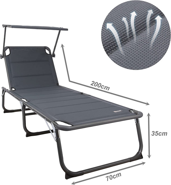 XXL-Sonnenliege aus Aluminium mit Dach und Quick-Dry-Schaum, max. Belastung bis 150 kg, Textilene anthrazit, 200 x 70 cm