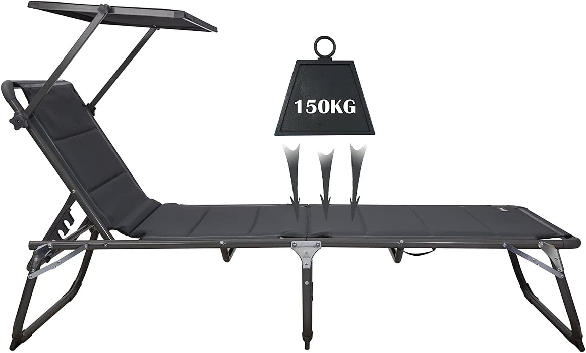 XXL-Sonnenliege aus Aluminium mit Dach und Quick-Dry-Schaum, max. Belastung bis 150 kg, Textilene anthrazit, 200 x 70 cm