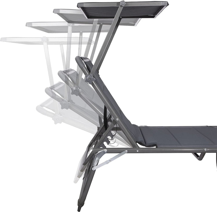 XXL-Sonnenliege aus Aluminium mit Dach und Quick-Dry-Schaum, max. Belastung bis 150 kg, Textilene anthrazit, 200 x 70 cm