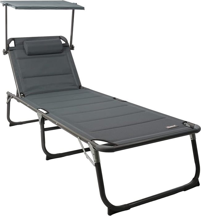 XXL-Sonnenliege aus Aluminium mit Dach und Quick-Dry-Schaum, max. Belastung bis 150 kg, Textilene anthrazit, 200 x 70 cm