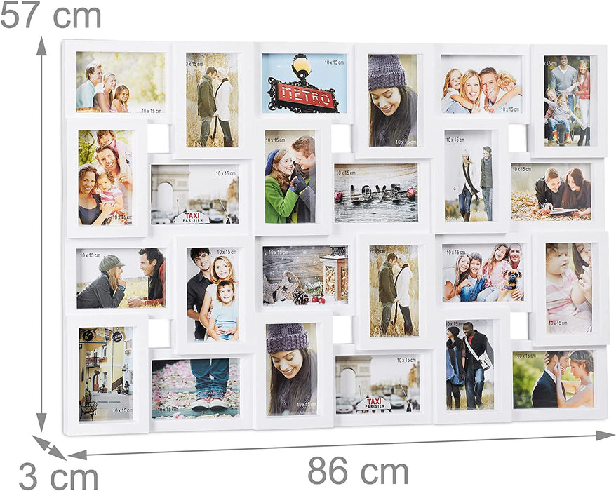 XXL Bilderrahmen Collagen für 24 Bilder in 10 x 15, Hoch- oder Querformat, Kunststoff, HxB 57 x 86 cm, weiß