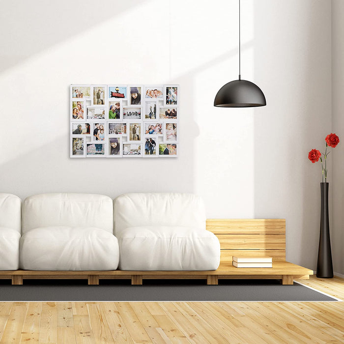 XXL Bilderrahmen Collagen für 24 Bilder in 10 x 15, Hoch- oder Querformat, Kunststoff, HxB 57 x 86 cm, weiß