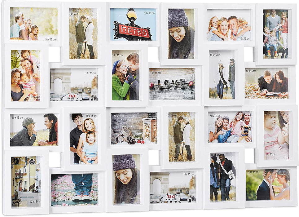 XXL Bilderrahmen Collagen für 24 Bilder in 10 x 15, Hoch- oder Querformat, Kunststoff, HxB 57 x 86 cm, weiß
