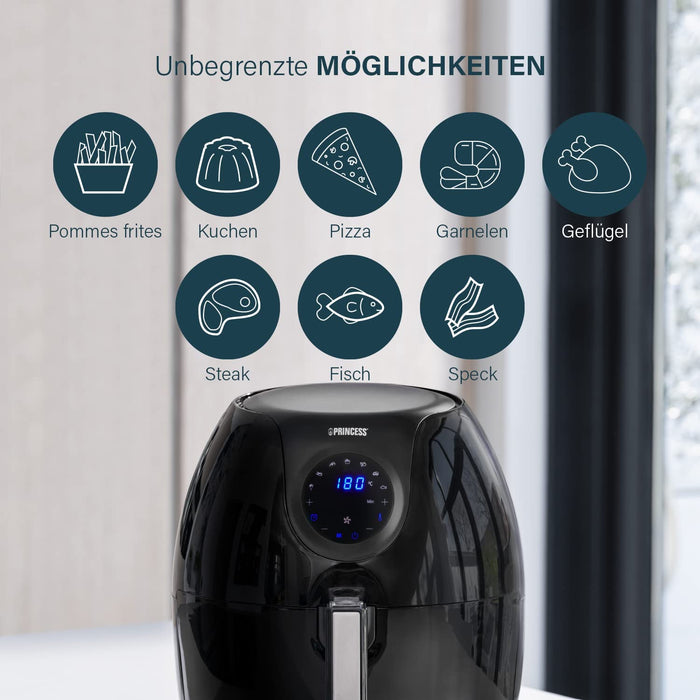 XXL Heißluftfritteuse mit 5,2 Liter – 62,2% weniger Energieverbrauch – Digitales Touchscreen – 7 Programme – Ohne ÖL – Schwarz – Aerofryer