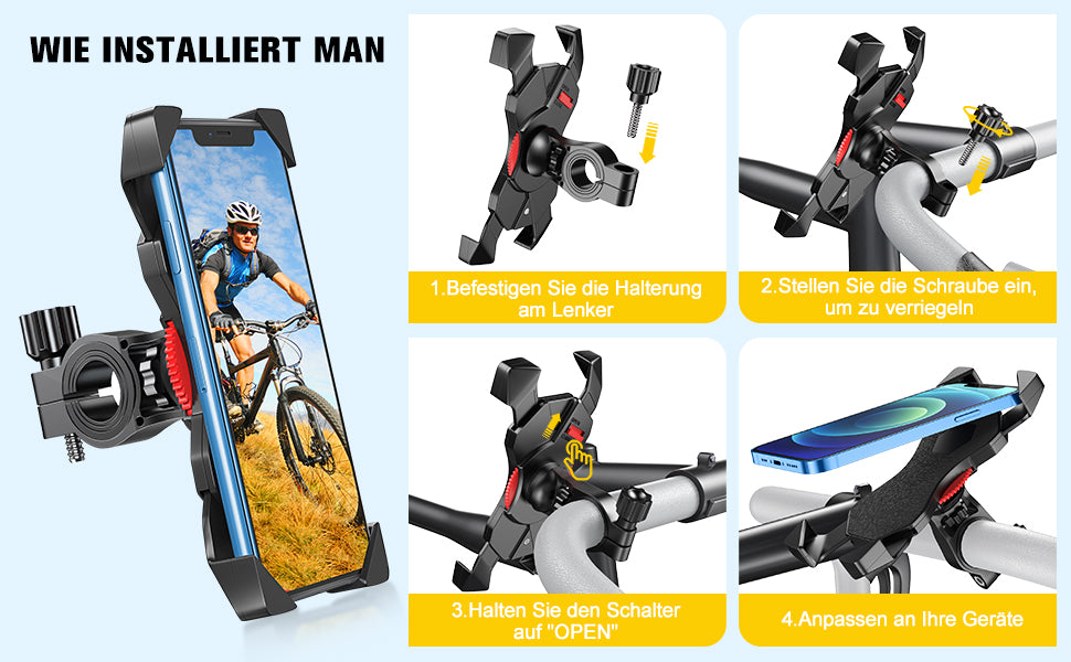 Handyhalterung Fahrrad Anti-Shake 360° Rotation Fahrradhalterung Handy, Motorrad Fahrrad Lenker Kompatibel