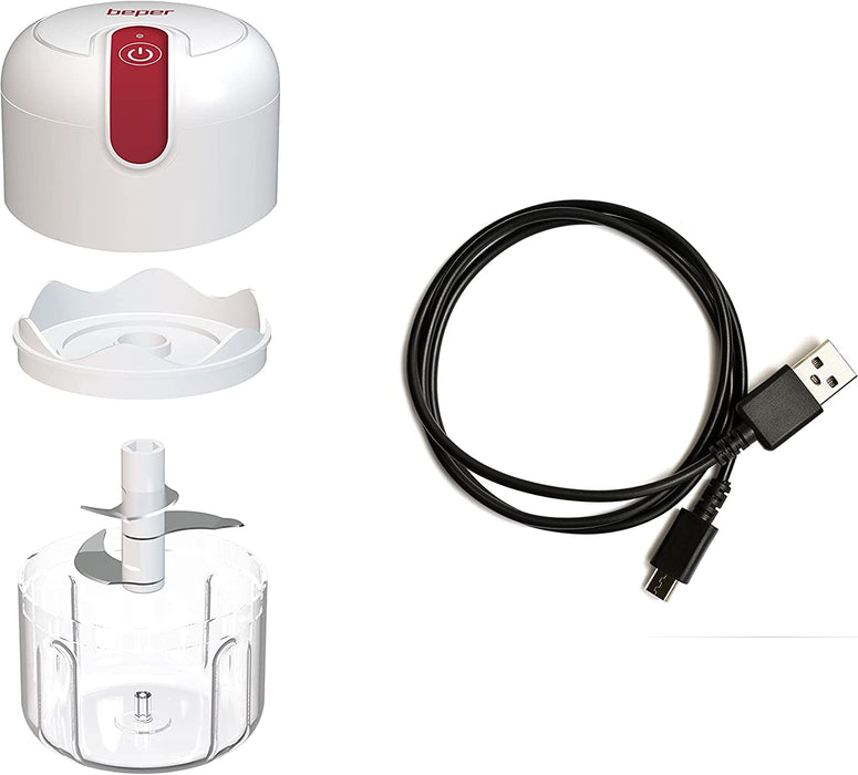Zerkleinerer mit USB-Anschluss, Mini-Küchenmaschine, Kapazität 250 ml, Leistung 3,7 V, 3 Klingen aus Edelstahl, wiederaufladbarer Akku, Rot Weiß