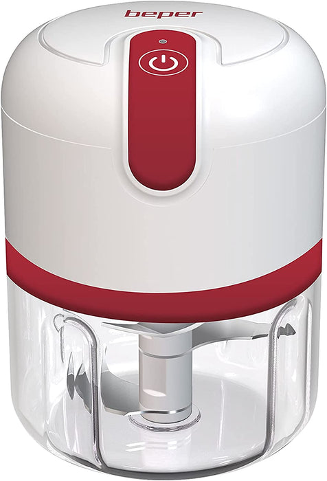 Zerkleinerer mit USB-Anschluss, Mini-Küchenmaschine, Kapazität 250 ml, Leistung 3,7 V, 3 Klingen aus Edelstahl, wiederaufladbarer Akku, Rot Weiß