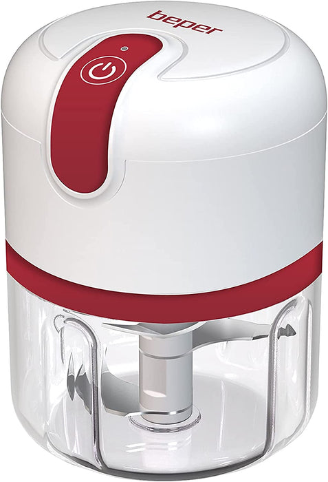 Zerkleinerer mit USB-Anschluss, Mini-Küchenmaschine, Kapazität 250 ml, Leistung 3,7 V, 3 Klingen aus Edelstahl, wiederaufladbarer Akku, Rot Weiß