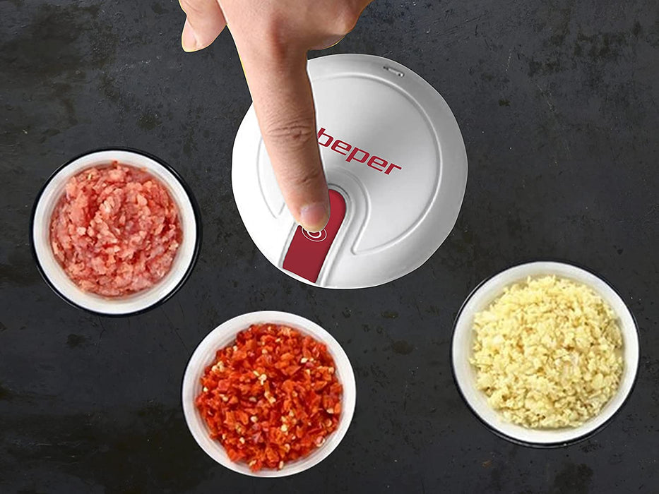 Zerkleinerer mit USB-Anschluss, Mini-Küchenmaschine, Kapazität 250 ml, Leistung 3,7 V, 3 Klingen aus Edelstahl, wiederaufladbarer Akku, Rot Weiß