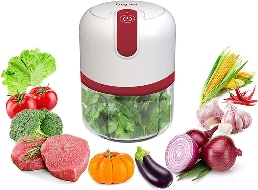 Zerkleinerer mit USB-Anschluss, Mini-Küchenmaschine, Kapazität 250 ml, Leistung 3,7 V, 3 Klingen aus Edelstahl, wiederaufladbarer Akku, Rot Weiß