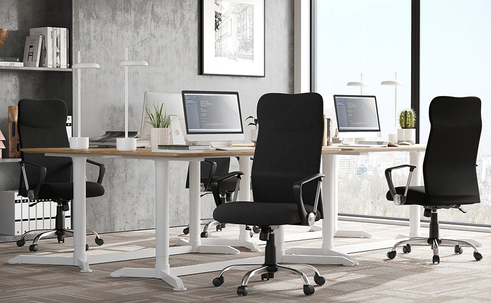 Bürostuhl, ergonomischer Schreibtischstuhl, Drehstuhl, gepolsterter Sitz, Stoffbezug, höhenverstellbar und neigbar, bis 120 kg belastbar, schwarz