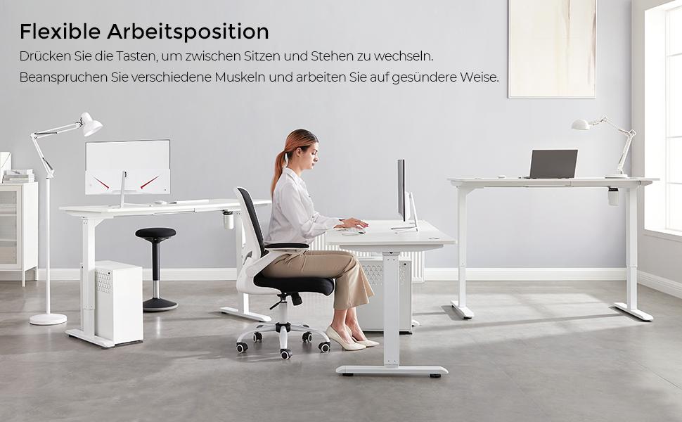 Höhenverstellbarer Schreibtisch elektrisch, Tischgestell, Schreibtischständer mit Motor, stufenlos verstellbar, 140 x 70 x (73-114) cm, Stahl, weiß