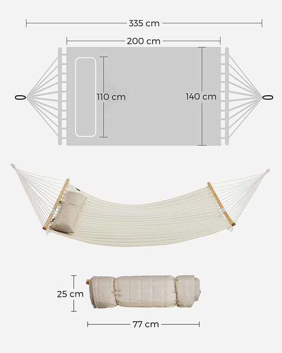 Hängematte für 2 Personen, gepolstert, gesteppt, mit teilbaren gebogenen Bambusstangen, mit Kissen, Oxford-Gewebe, 200 x 140 cm, bis 225 kg