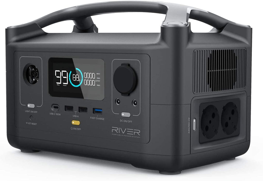 tragbarer Akku-Generator River,288 Wh Backup-Lithiumakku-USV mit 2x 600 W (Spitze 1800 W) mit LED-Taschenlampe,Solargenerator für Notfälle zuhause