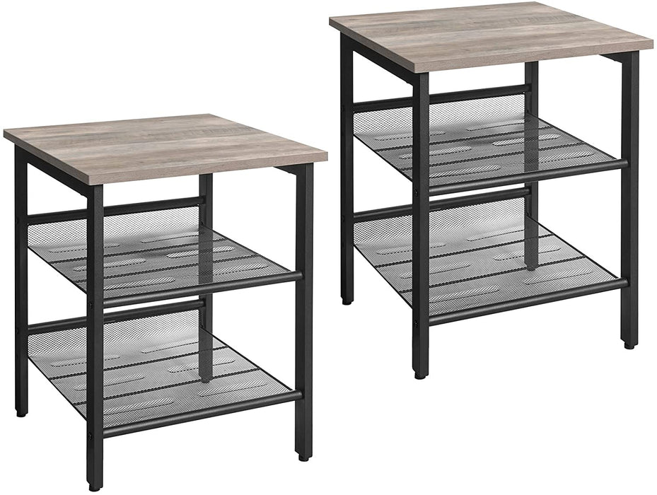 Nachttische, Beistelltisch-Set, 2er-Set Sofatische, kleine Couchtische mit verstellbaren Gitterablagen, Wohnzimmer, Schlafzimmer, Flur, stabil