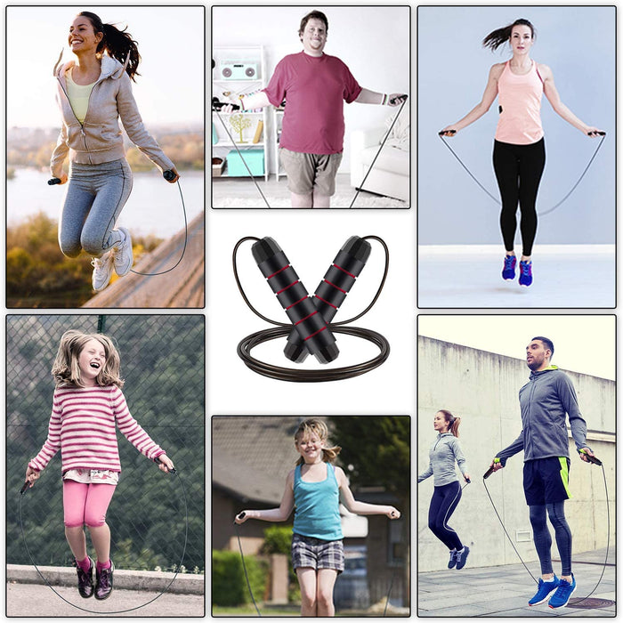 2 Stück Springseil, Speed Rope Springseil mit Kugellagern, Länge Einstellbar, Jump Rope mit Rutschfesten Handgriffe, Seilspringen für Fitness