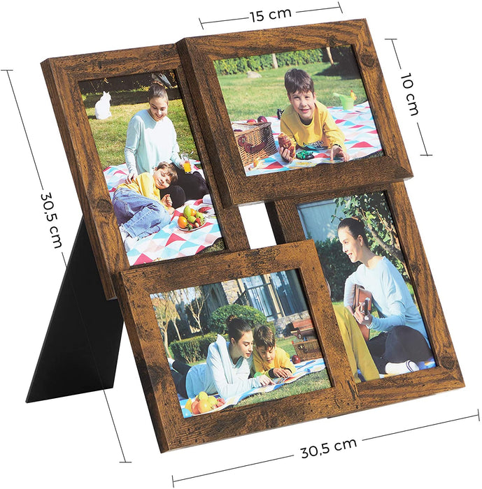 Bilderrahmen-Collage für 4 Fotos (10 x 15 cm), mit Glasscheibe, Wandmontage, Fotogalerie Präsentation, vintagebraun