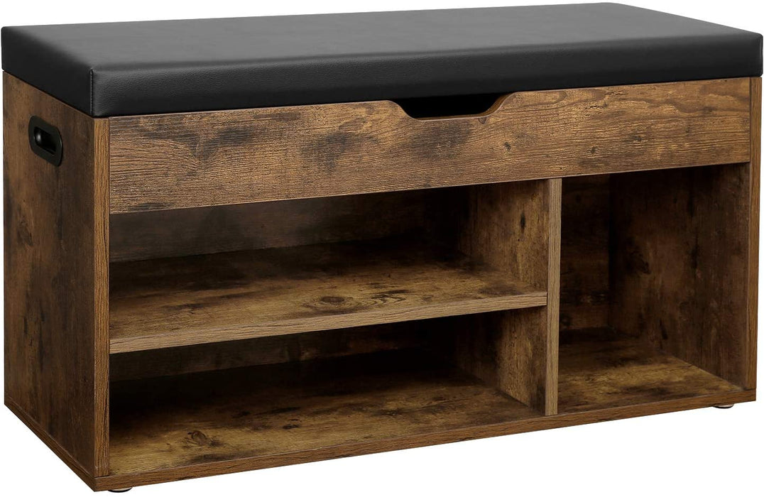 Schuhbank, Sitzbank, gepolstert, 3 offene Fächer, Stauraum unter der Sitzfläche, Schuhaufbewahrung, Flur, Wohnzimmer, Schlafzimmer, bis 150 kg