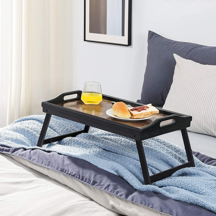Betttablett, Frühstückstablett, Laptopständer, mit klappbaren Beinen aus Bambus, für Bett, Sofa, für Snacks, mit Rille für Handy