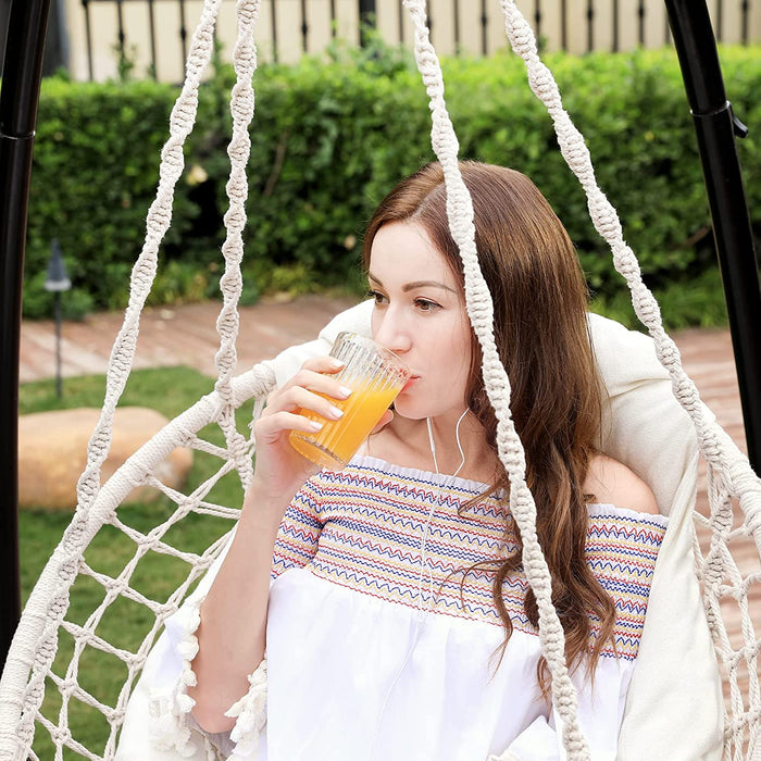 Hängesessel, Hängeschaukel, Hängestuhl mit einem dicken Kissen, bis 120 kg belastbar, für Garten, Balkon, Wohnzimmer, Terrasse, skandinavischer Stil