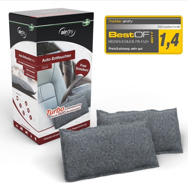 airdry Duo Auto-Entfeuchter 2er Set , 2 x 600g Luftentfeuchter wiederverwendbar , Schützt vor beschlagenen Auto-Scheiben