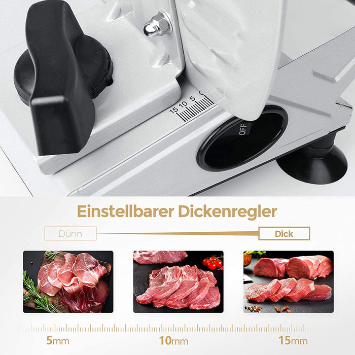 Allesschneider Elektrisch mit 170mm rostfreies Edelstahlmesser, 0-15mm einstellbare Dicke, abnehmbares Design, Brotschneidemaschine für Heimgebrauch