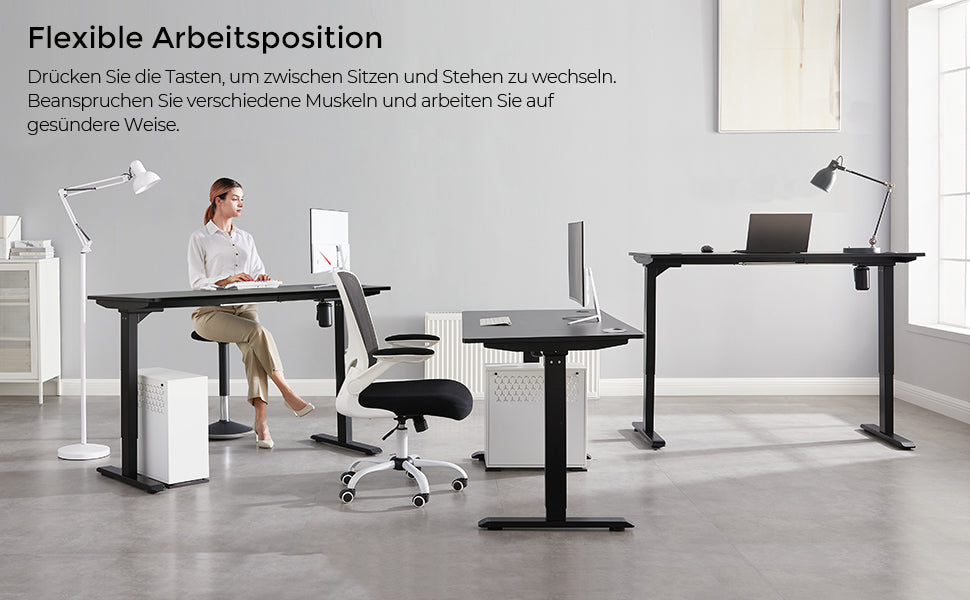 Höhenverstellbarer Schreibtisch elektrisch, Tischgestell, Schreibtischständer mit Motor, stufenlos verstellbar, 140 x 70 x (73-114) cm, Stahl schwarz