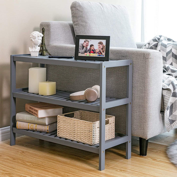 Schuhregal, Standregal aus Bambus, mit 3 Ebenen, Schuhaufbewahrung, für Eingangsbereich, Flur, grau