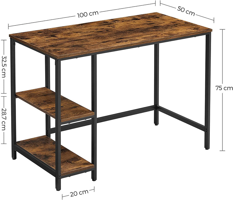 Schreibtisch, Computertisch, PC-Tisch, Bürotisch, mit 2 Ablagen auf der rechten oder linken Seite, fürs Büro, Wohnzimmer, Stahlgestell