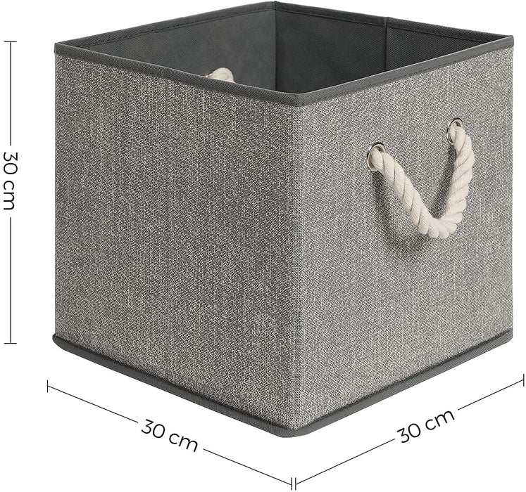 Aufbewahrungsboxen, 3er Set, Stoffboxen ohne Deckel, mit Griffen, 30 x 30 x 30 cm, Leinenoptik, grau