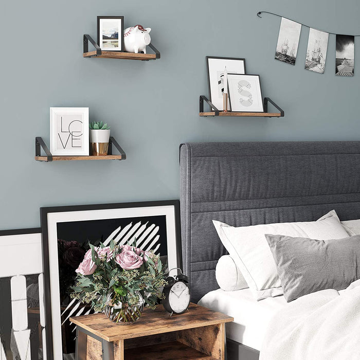 Wandregal im Industrie-Design, Schweberegal, 3er Set, Wandmontage, stabiles Regal zur Präsentation, für Wohnzimmer, Badezimmer, Küche, Vintage