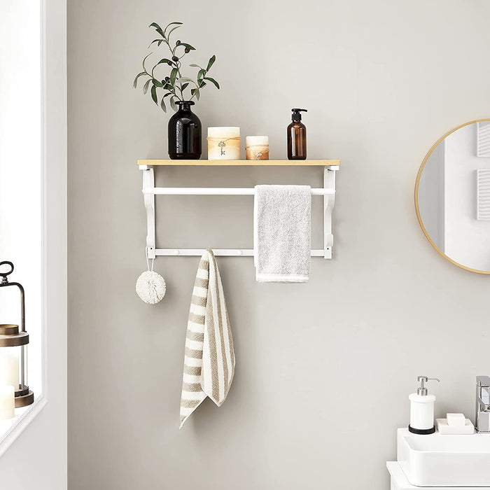 Wandgarderobe, Wandregal mit 5 Haken und Ablage, im Industrie-Design, Hakenleiste mit Hängestange, für Flur, Schlafzimmer, Badezimmer und Wohnzimmer