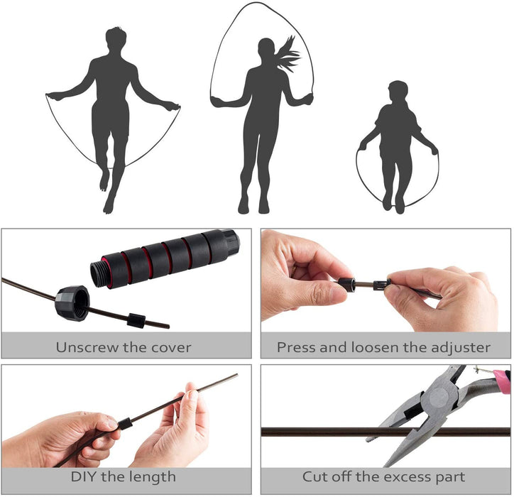 2 Stück Springseil, Speed Rope Springseil mit Kugellagern, Länge Einstellbar, Jump Rope mit Rutschfesten Handgriffe, Seilspringen für Fitness