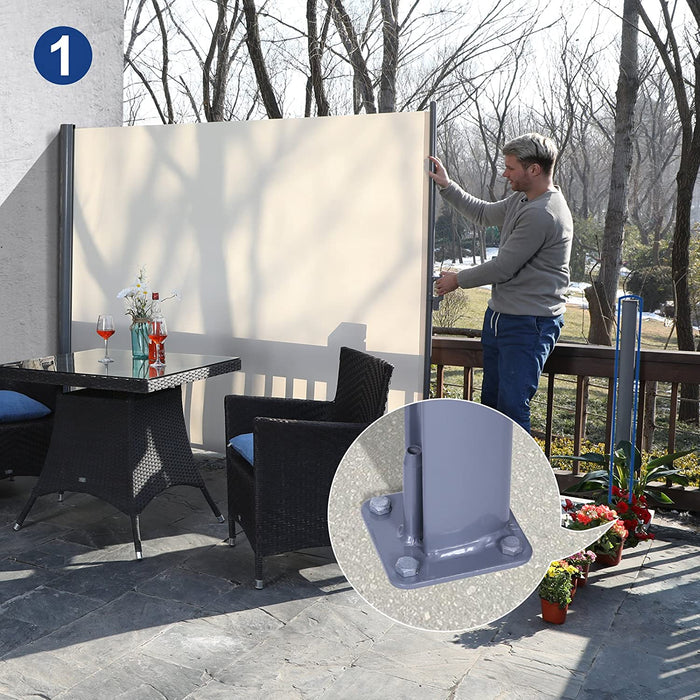 Seitenmarkise, ausziehbar, 180 x 300 cm, Sichtschutz, Sonnenschutz, Blickdicht, Seitenrollo, für Balkon, Terrasse, Garten, beige