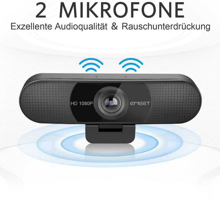 Full HD Webcam - C960 1080P Webcam mit Objektivabdeckung & Dual Mikrofon, 90 ° Streaming Kamera mit Automatische Lichtkorrektur