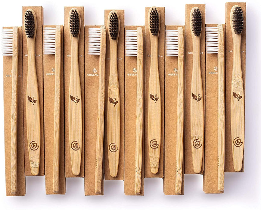 Bambus Zahnbürsten (12er-Pack)| BPA-freie Zahnbürsten mit feinen, weichen Borsten | Öko-freundliche, natürliche Bambus-Zahnbürste | Bioabbaubar