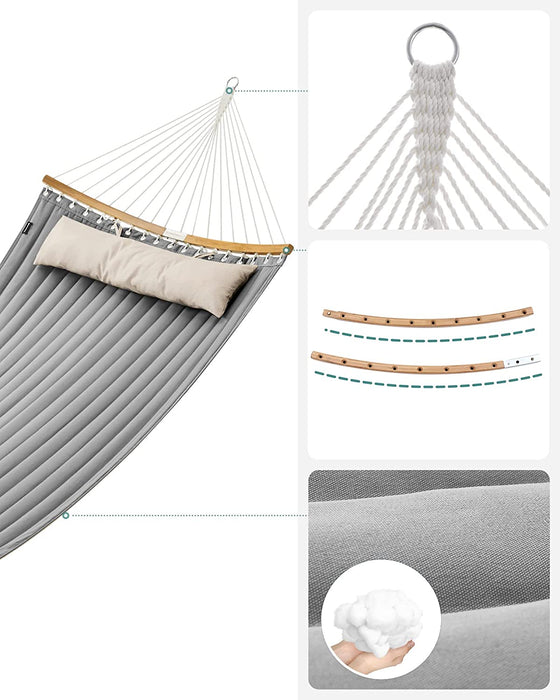 Hängematte für 2 Personen, gepolstert, gesteppt, mit teilbaren gebogenen Bambusstangen, mit Kissen, Oxford-Gewebe, 200 x 140 cm, bis 225 kg