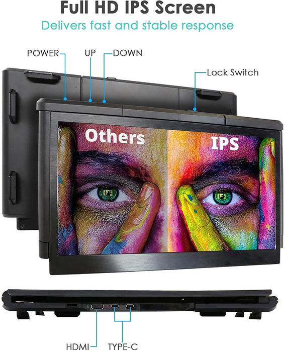 Tragbarer Monitor für Laptop, 13,3" Full HD IPS Display, USB HDMI Laptop Dual Screen Extender für Mac, PC, Chrome & Android, passend für alle 13,3"-17" Laptops