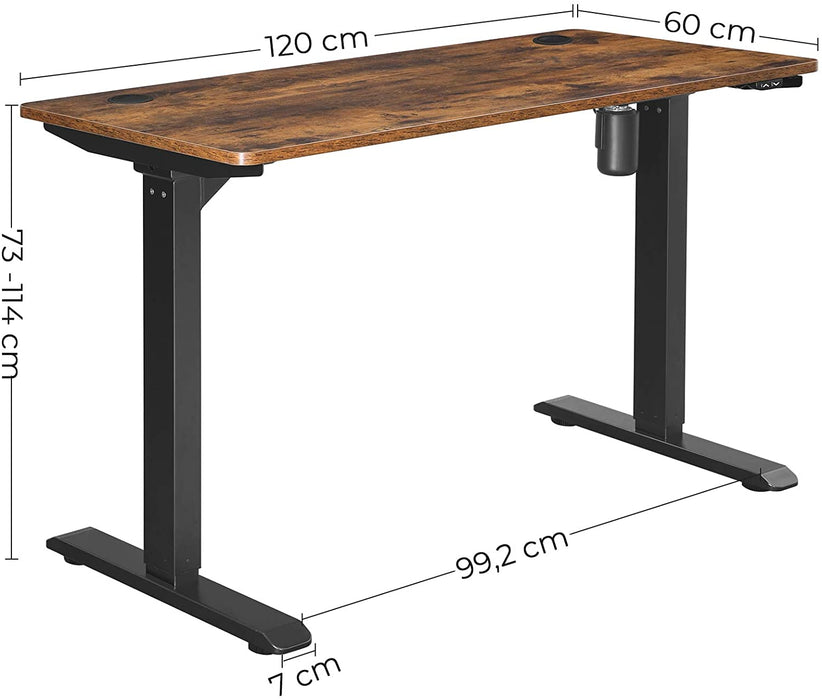 Höhenverstellbarer Schreibtisch elektrisch, Tischgestell, Schreibtischständer mit Motor, stufenlos verstellbar Stahl, vintagebraun-schwarz