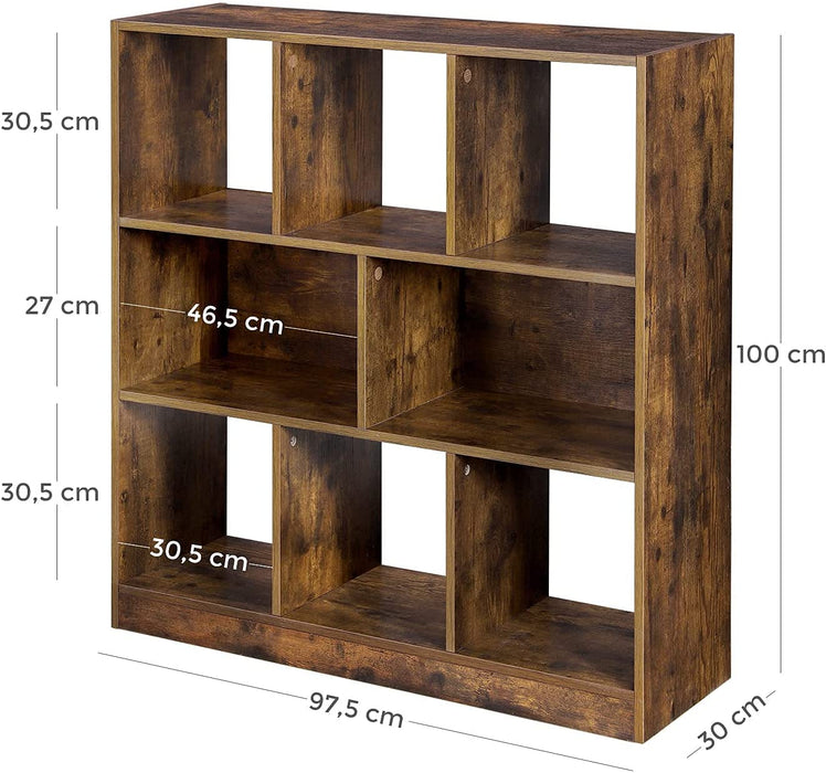 Bücherregal, Würfelregal, Standregal, mit offenen Fächern, für Wohnzimmer, Arbeitszimmer, Kinderzimmer, Büro, als Raumteiler, 97,5 x 30 x 100 cm