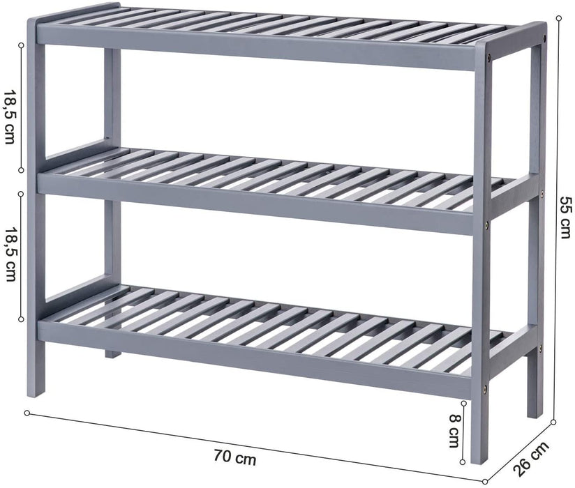 Schuhregal, Standregal aus Bambus, mit 3 Ebenen, Schuhaufbewahrung, für Eingangsbereich, Flur, grau