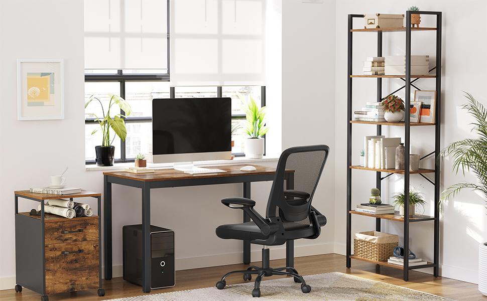 Bücherregal mit 6 Ebenen, Aufbewahrungsregal, Stahlgestell, für Wohnzimmer, Arbeitszimmer, Büro und Flur, 66 x 30 x 186 cm, vintagebraun-schwarz