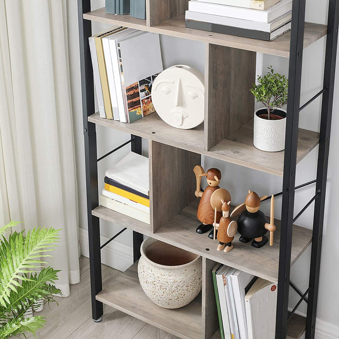 Bücherregal, Regal mit 4 Ebenen, Standregal, Bücherschrank, Büroregal, Industrie-Design, für Wohnzimmer, Büro, Arbeitszimmer, groß, Metallgestell