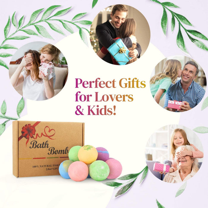Badebomben Geschenkset Bio natürliche ätherische Öle, entspannen und befeuchten trockene Haut, 2,8 Unzen * 12 PCS BOENFU Luxus-Spa-Bomben