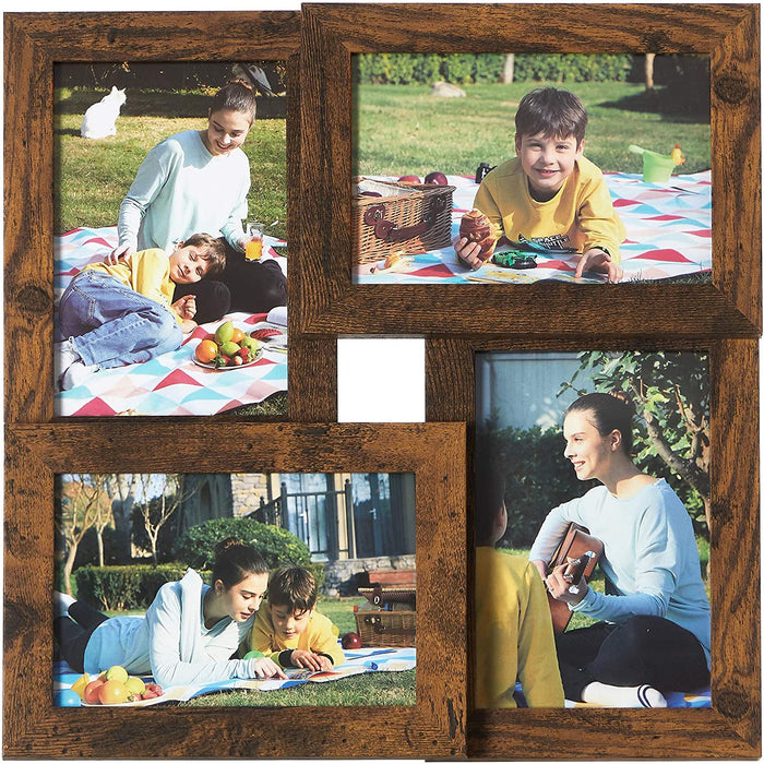 Bilderrahmen-Collage für 4 Fotos (10 x 15 cm), mit Glasscheibe, Wandmontage, Fotogalerie Präsentation, vintagebraun