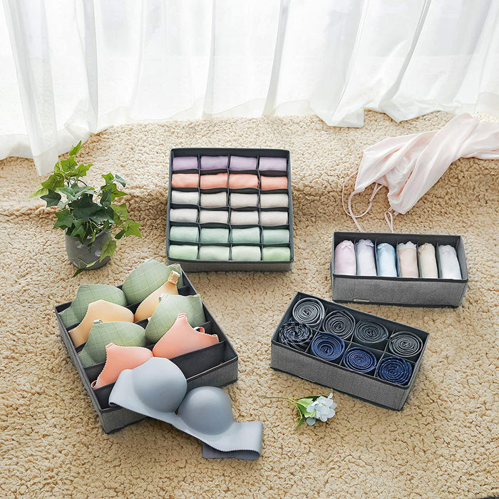 Aufbewahrungsboxen für Unterwäsche, 4er Set, Schubladen-Organizer, faltbar, Faltboxen, Stoffboxen, für Socken und Krawatten, Vliesstoff