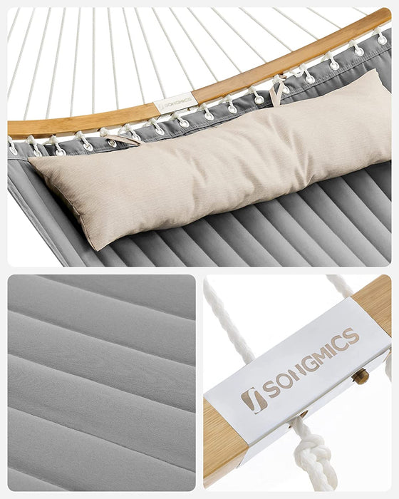Hängematte für 2 Personen, gepolstert, gesteppt, mit teilbaren gebogenen Bambusstangen, mit Kissen, Oxford-Gewebe, 200 x 140 cm, bis 225 kg