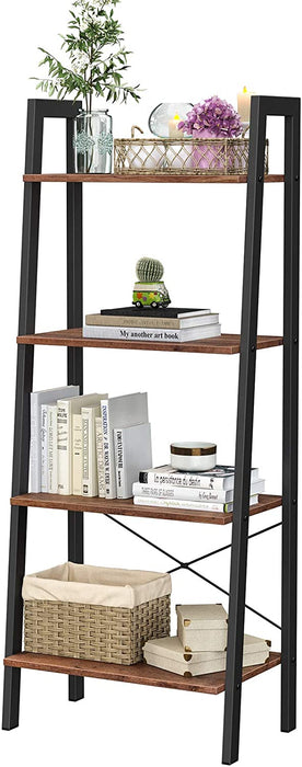 Standregal, Bücherregal, 4 Ebenen Leiterregal, stabiles Metallgestell, einfache Montage, für Wohnzimmer, Schlafzimmer, Küche, haselnussbraun-schwarz